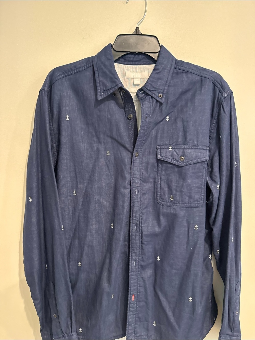 Boden Men’s  Navy Anchor Button-Up Shirt